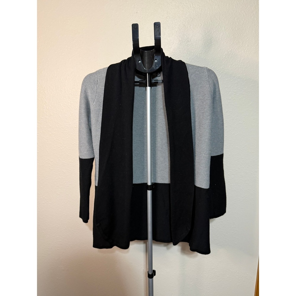 Cyrus Gray Black Colorblock Open Front Cardigan Ribbed Knit Shawl Collar Sweater